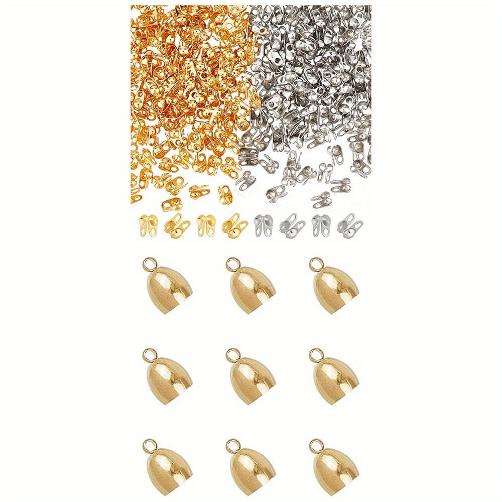 2boxes 320pcs 7mm Barrel Cord Ends 304 Stainless Steel End Caps PU leather Cord Ends End Tip Bead Caps and 2 colors Bead Tips Stainless Steel Calotte Ends Open Clamshell Knot Covers