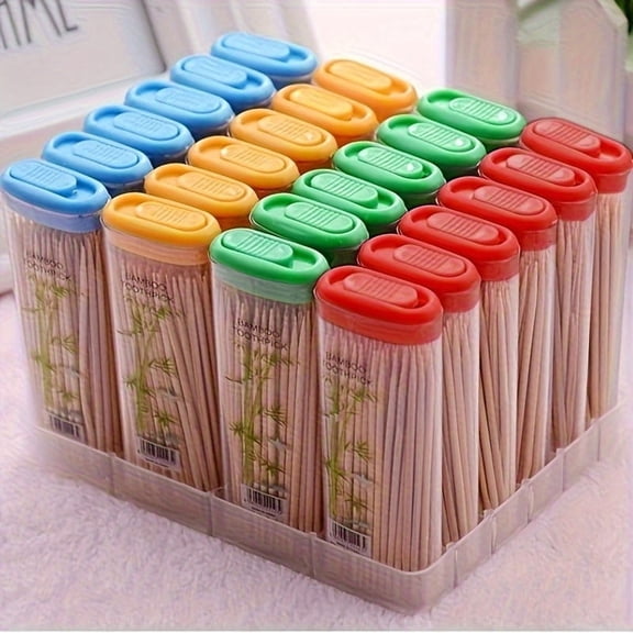 2boxes, Creative Lighter-Style Bamboo Toothpick Dispenser with Disposable Toothpicks - Portable Pocket Toothpick Holder Cylinder with Included Bamboo Toothpicks Pack