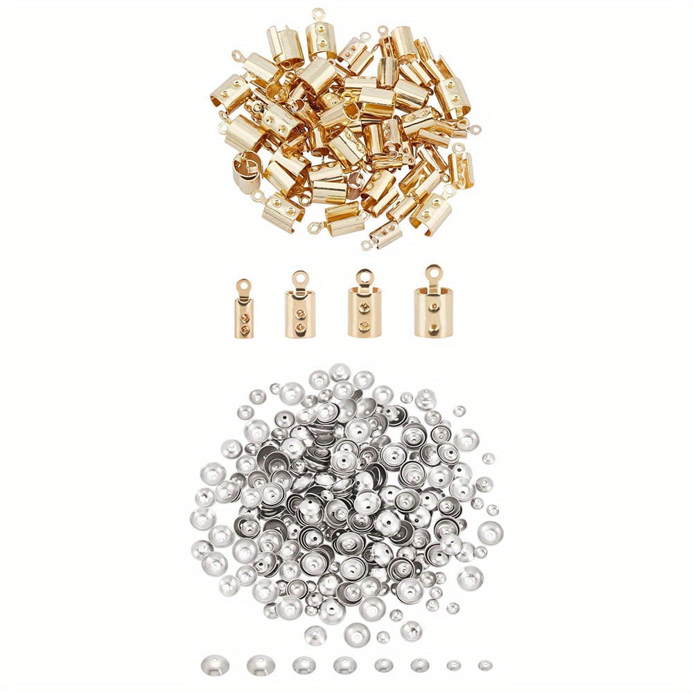 2boxes about 480pcs 4 Size Flower Bead Caps 3/4/5/6mm Surgical Steel Spacer End Caps Bead Cap Spacers and 304 Stainless Steel Folding Crimp Ends