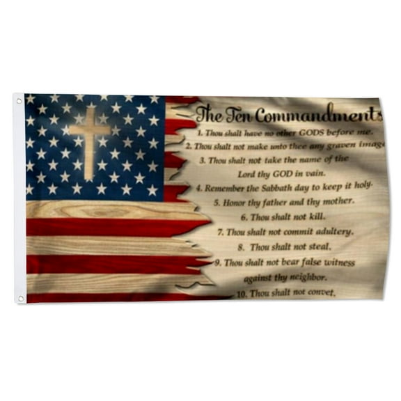 2but Gods Ten Commandments American flag Cross Faith Strong Christians Grommet God Flags Polyester 3x5 FT Indoor Outdoor Banner