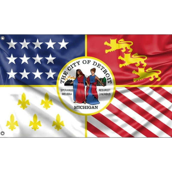 2but US City of Detroit flag Polyester 3x5 FT Indoor Outdoor Banner