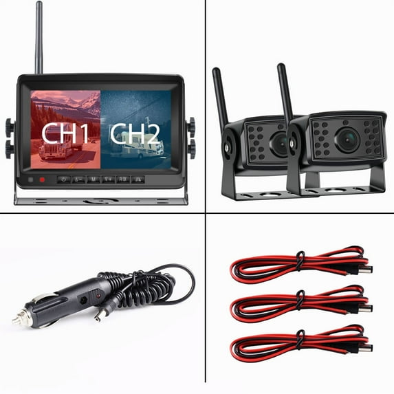2ch AHD Wireless Truck DVR Car Monitor Car Display Screen 7" IR Night Vision Reverse Backup Recorder Camera For Bus RV ,Clear Images