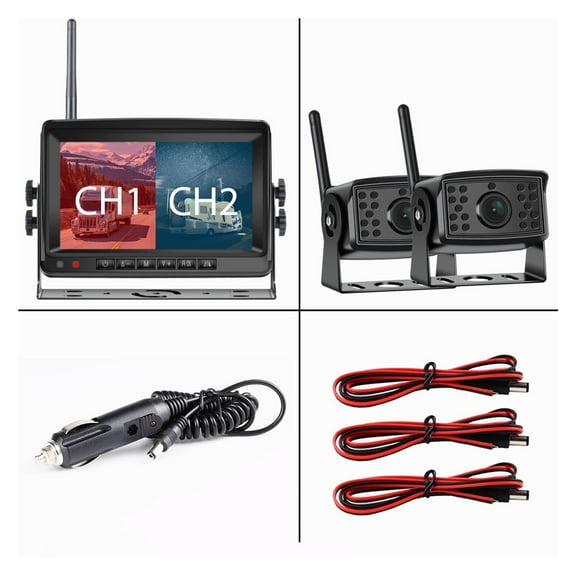 2ch AHD Wireless Truck DVR Car Monitor Car Display Screen 7" IR Night Vision Reverse Backup Recorder Wifi Camera For Bus RV ,Flexible Double Bracket Installation