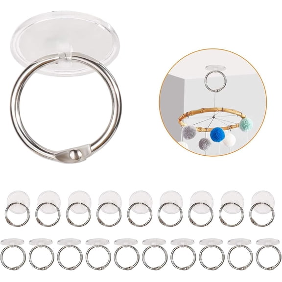 2cm Adhesive Ceiling Hook Small Disc Hanging Hook with 2.5cm Binding Rings, Sticky Disc Powerful Poster Holder Ceiling Suspension and Wall Hooks Strong Tape Ceiling Flagpole Set