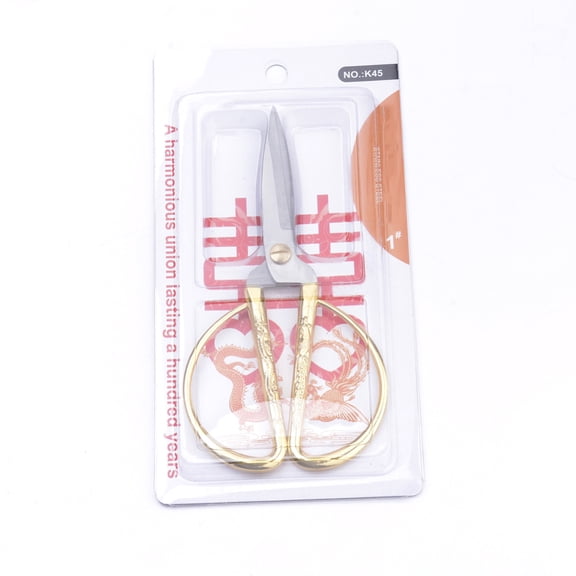 2cr13 Stainless Steel Scissors Embossed with Dragon and Phoenix Pattern Gold 190x95x10mm Box: 24x12x1.2cm