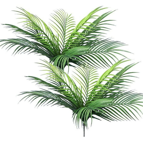 2cs Artificial Tropical Palm Leaves, 20" Plastic Shrubs Fern Leaves Fake Greenery Palm Plants with Stems Jungle Palm Tree Leaves for Home Garden Hawaiian Party Table Centerpieces Decor