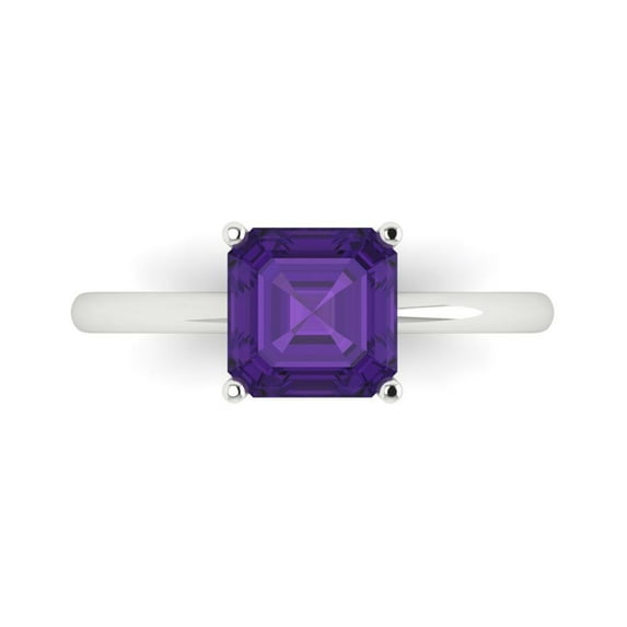 Solitaire Engagement Ring for Women - 2ct Natural Amethyst in 14K White Gold Promise Ring