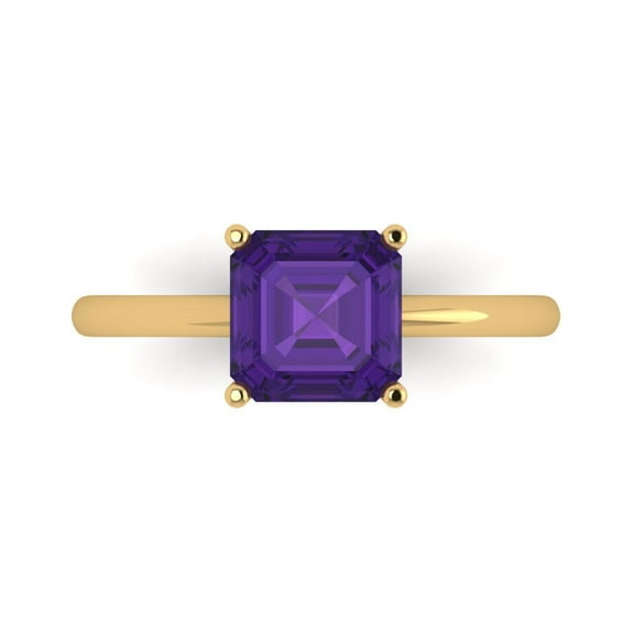 Solitaire Engagement Ring for Women - 2ct Natural Amethyst in 18K Yellow Gold Promise Ring