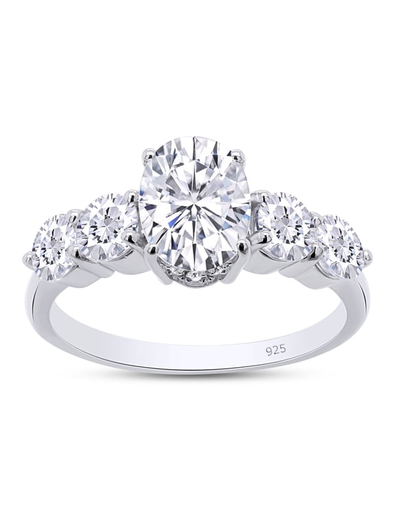 2ct Center 6X8MM G-H-I Color Oval Cut Moissanite Engagement Ring Solitare with Accents Band Width 2.1MM In 14K White Gold Over Sterling Silver-4