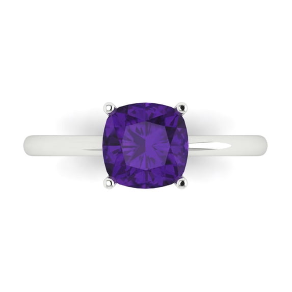 Solitaire Engagement Ring for Women - 2ct Natural Amethyst in 14K White Gold Promise Ring