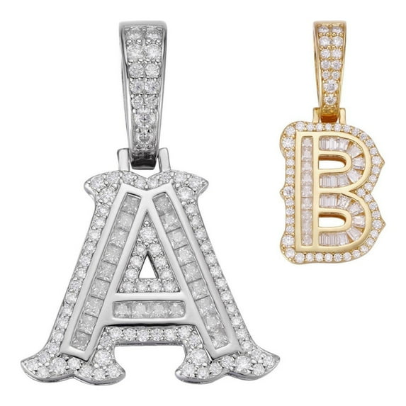 2ct D Color Baguette Cut Moissanite A-Z Initials Letter Iced Out Pendant 1.25" 14k Gold Plated Solid 925 Sterling Silver Necklace By Classy Jewels