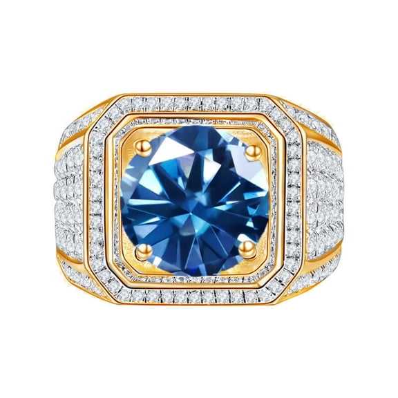 2ct D Color VVS1 Clarity Gold Moissanite Rings for Men Blue/Yellow/Green Moissanite Engagement Rings Round Cut 925 Sterling Silver Men's Diamond Rings with Certificate