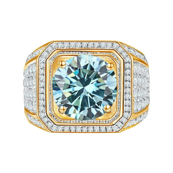 2ct D Color VVS1 Clarity Gold Moissanite Rings for Men Blue/Yellow/Green Moissanite Engagement Rings Round Cut 925 Sterling Silver Men's Diamond Rings with Certificate