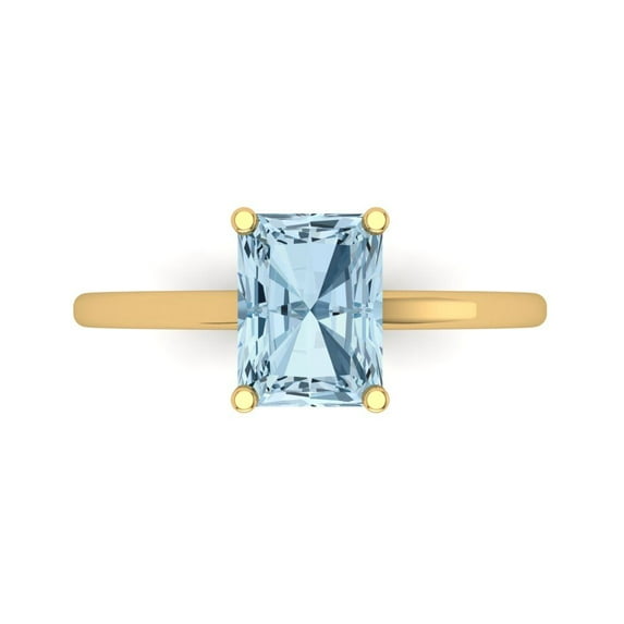 2 ct Emerald Cut Simulated Blue Diamond Solitaire Engagement Ring for Women in 18K Yellow Gold