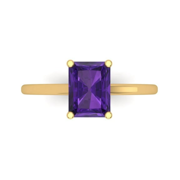Clara Pucci 14K Yellow Gold 2ct Amethyst Solitaire Ring for Women