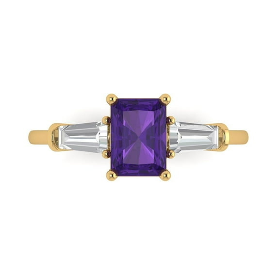 Three-Stone Engagement Ring for Women - 1.5ct Natural Amethyst in 14K Yellow Gold Promise Ring