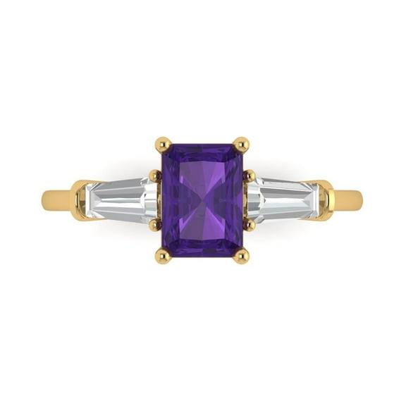 Three-Stone Engagement Ring for Women - 1.5ct Natural Amethyst in 18K Yellow Gold Promise Ring