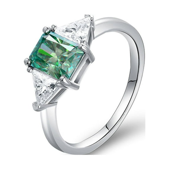 2ct Green Moissanite Rings for Women Radiant Cut D Color VVS1 Clarity 18K Plated S925 Sterling Silver Womens Diamond Rings Moissanite Engagement Rings with Certificate