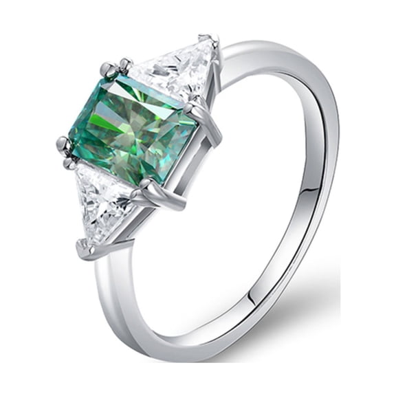 2ct Green Moissanite Rings for Women Radiant Cut D Color VVS1 Clarity 18K Plated S925 Sterling Silver Womens Diamond Rings Moissanite Engagement Rings with Certificate