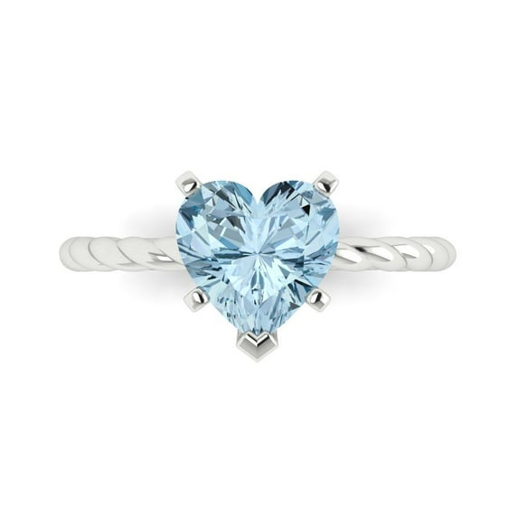Clara Pucci 14K White Gold 2ct Aquamarine Solitaire Ring for Women