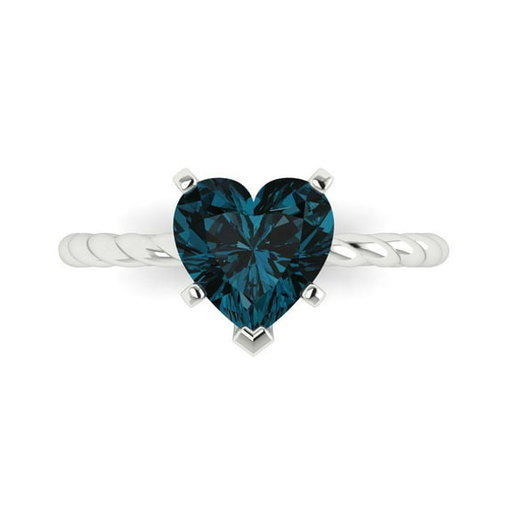 Clara Pucci 14K White Gold 2ct LondonBlueTopaz Solitaire Ring for Women