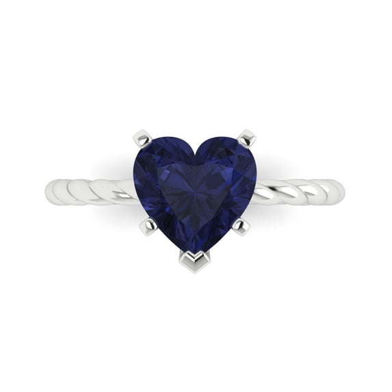 Clara Pucci 14K White Gold 2ct BlueSapphire Solitaire Ring for Women