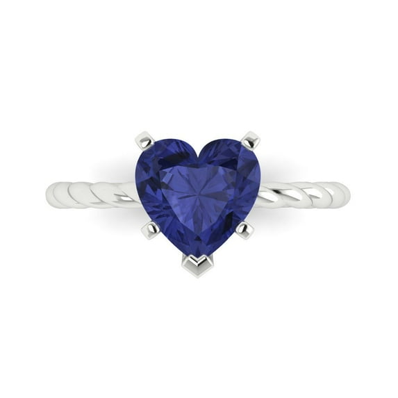 2ct Heart Cut Blue Tanzanite 18k White Gold Engraving Statement Bridal Wedding Solitaire Designer Ring Size 3.5
