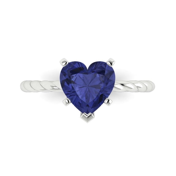 2ct Heart Cut Blue Tanzanite 18k White Gold Engraving Statement Bridal Wedding Solitaire Designer Ring Size 6.5