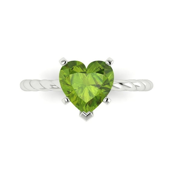 2ct Heart Cut Green Natural Peridot 14k White Gold Engraving Statement Bridal Wedding Solitaire Designer Ring Size 7.5
