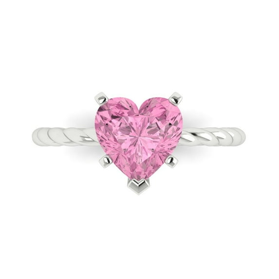 Clara Pucci 14K White Gold 2ct Pink Solitaire Ring for Women