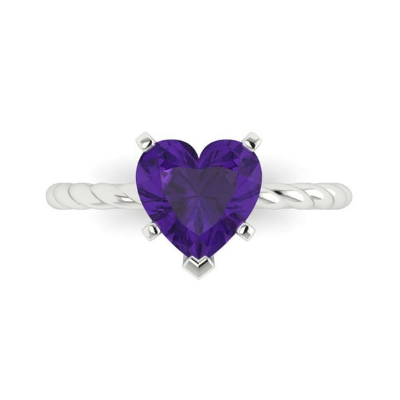 2ct Heart Cut Purple Natural Amethyst 18k White Gold Engraving Statement Bridal Wedding Solitaire Designer Ring Size 4.5