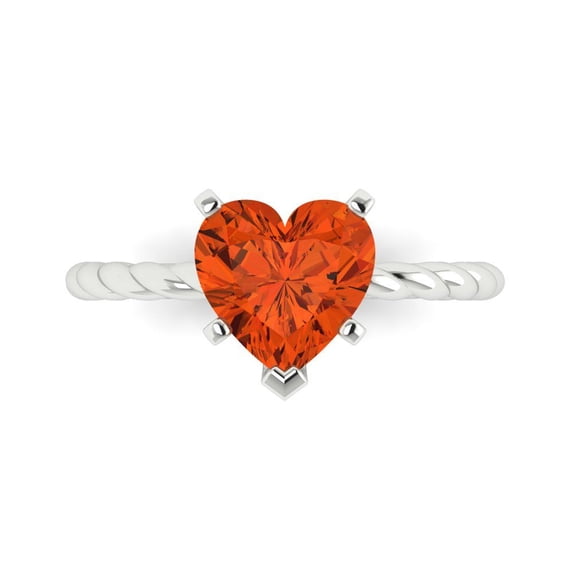 Clara Pucci 14K White Gold 2ct Red Solitaire Ring for Women