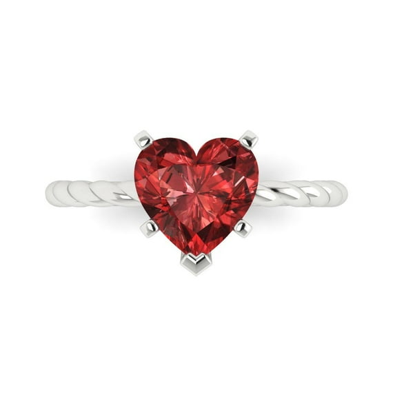 2ct Heart Cut Red Natural Garnet 18k White Gold Engraving Statement Bridal Wedding Solitaire Designer Ring Size 4.5