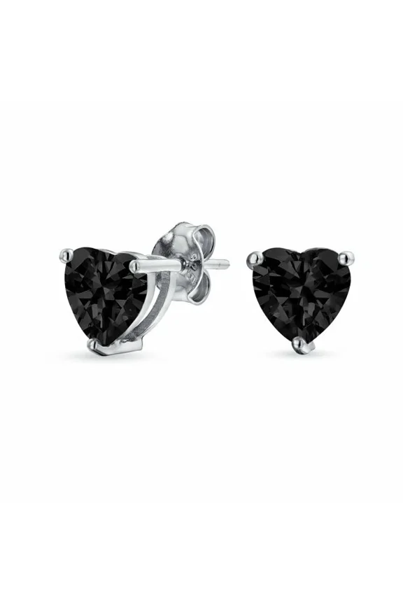 2ct Heart Cut Simulated Black Diamond 5mm Stud Earrings For Women Solid 925 Sterling Silver