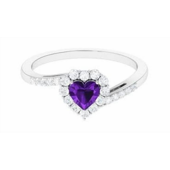 2ct Heart Stackable Amethyst Bypass Ring | 925 Sterling Silver Promise Ring for Women | Wedding, Engagement Bridal Rings | Mothers Day Gift