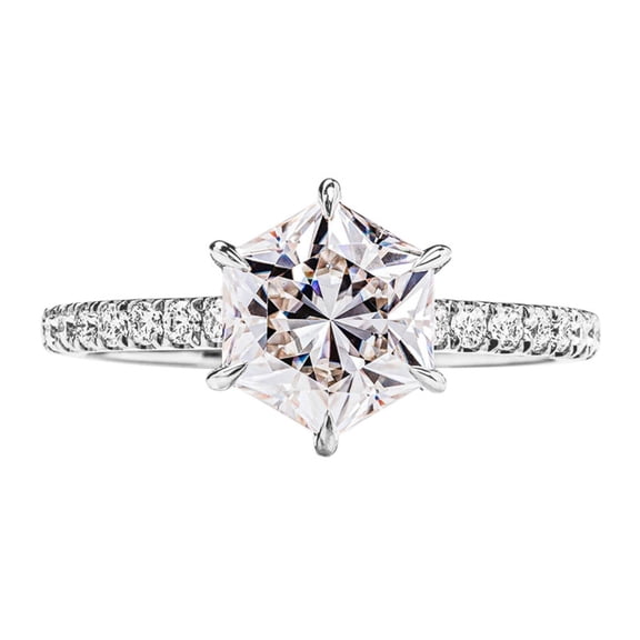 2ct Hexagon Cut Moissanite Wedding Bands D Color VVS1 Clarity Women Diamond Rings 18K Plated S925 Sterling Silver Moissanite Rings for Women with Certificate