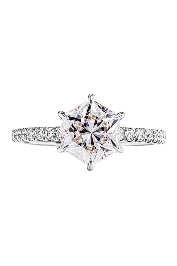 2ct Hexagon Cut Moissanite Wedding Bands D Color VVS1 Clarity Women Diamond Rings 18K Plated S925 Sterling Silver Moissanite Rings for Women with Certificate