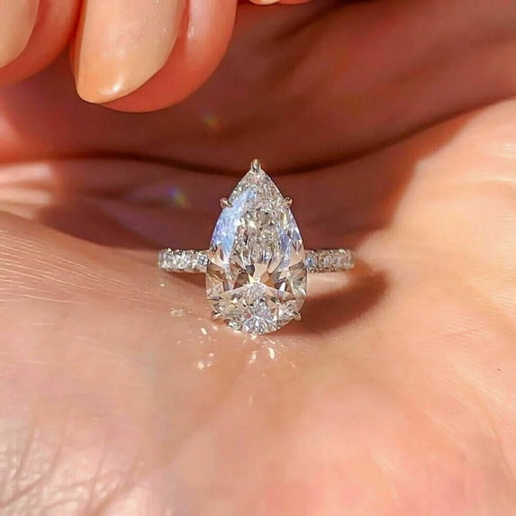 2ct Lab Created Diamond Pear Cut Women's Wedding Ring 14K White Gold Plated