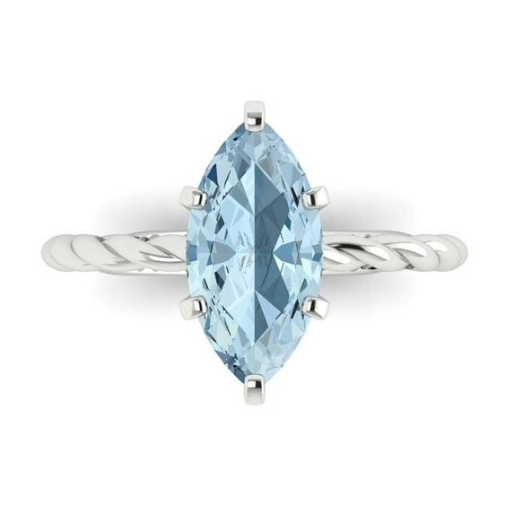 Clara Pucci 14K White Gold 2ct Blue Solitaire Ring for Women
