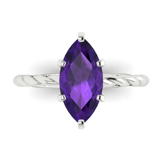 Solitaire Engagement Ring for Women - 2ct Natural Amethyst in 14K White Gold Promise Ring