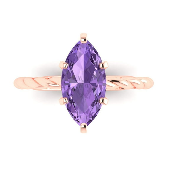 Solitaire Engagement Ring for Women - 2ct Simulated Alexandrite in 14K Rose Gold Promise Ring
