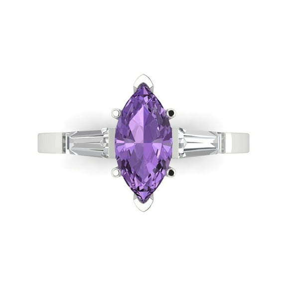 Three-Stone Engagement Ring for Women - 2ct Simulated Alexandrite in 14K White Gold Promise Ring
