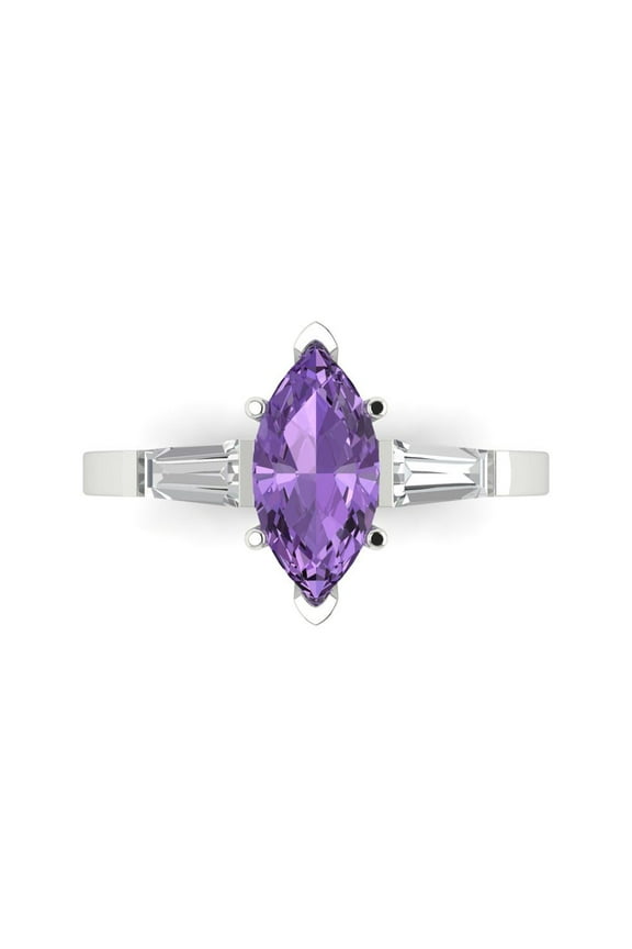 Three-Stone Engagement Ring for Women - 2ct Simulated Alexandrite in 14K White Gold Promise Ring
