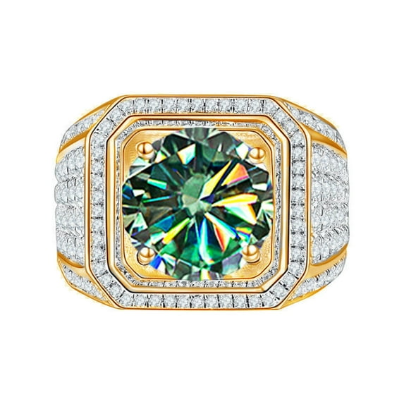 2ct Moissanite Rings for Mens Round Cut D Color VVS1 Yellow/Blue/Green Diamond Rings for Mens Moissanite Anniversary Wedding Engagement Rings with Certificate