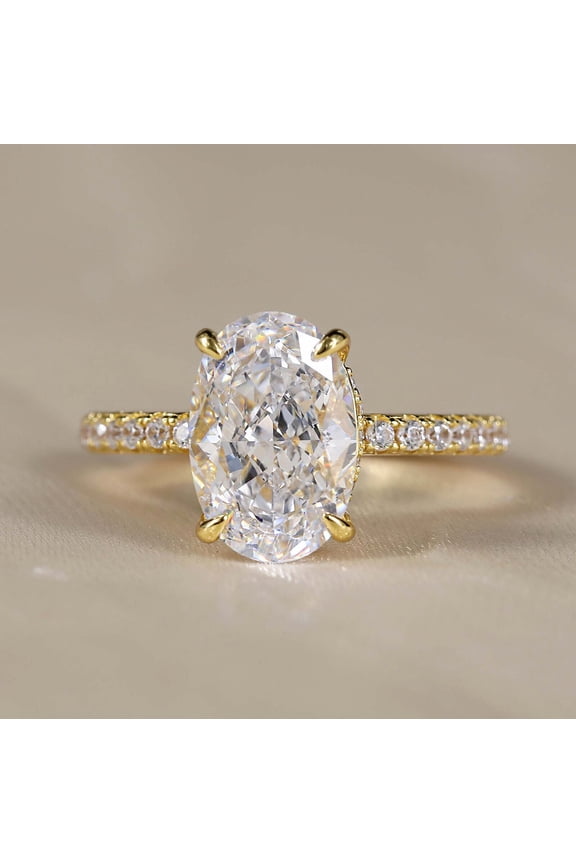 2ct Oval Cut Simulated Diamond Halo Women's Engagement Ring 14k Yellow Gold Plated -14