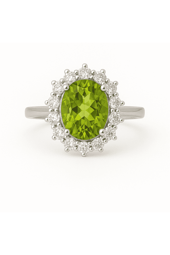 2ct Oval Mint Green Peridot Ring, Sterling Silver