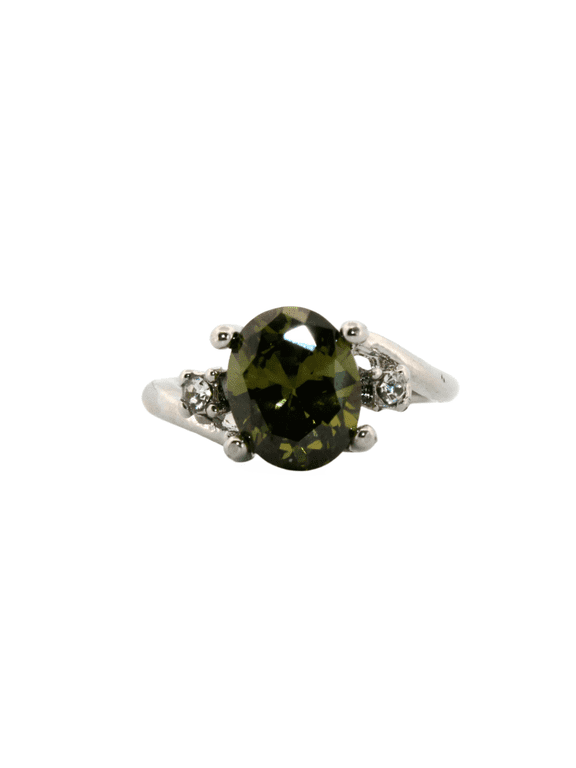 2ct Oval Moldovite Silver Ring, Size 8 2OPSRS8