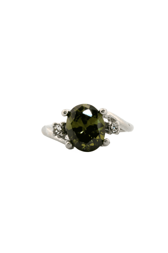 2ct Oval Moldovite Silver Ring, Size 8.5 2OPSRS8.5