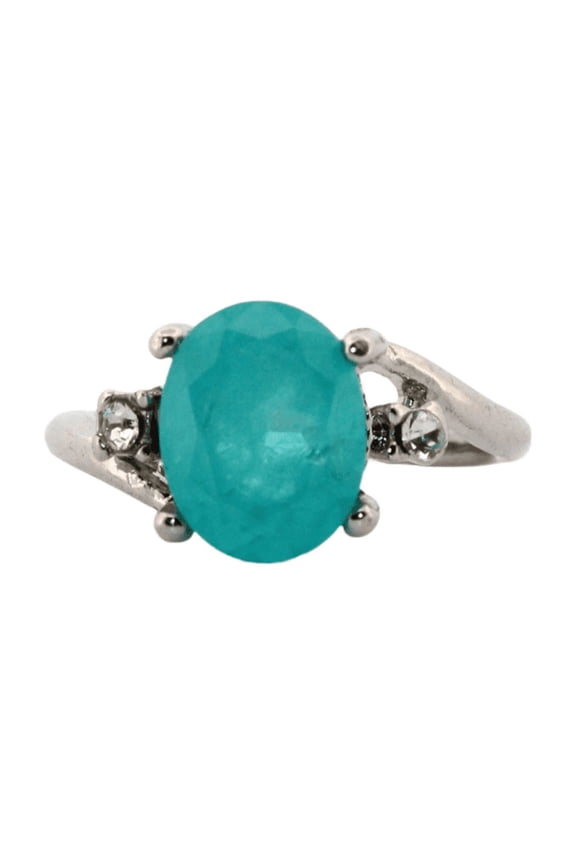 2ct Oval Paraiba Tourmaline Silver Ring, Size 10 2OIBPTSRS10