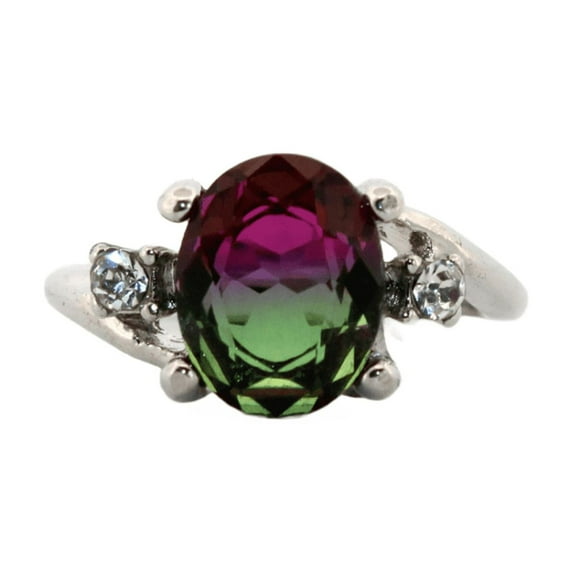 2ct Oval Purple Bi-colored Tourmaline Silver Ring, Size 8.5 2OPBTSRS8.5